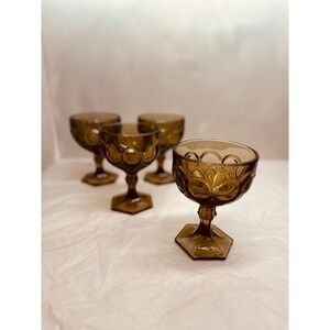 mcm fostoria smoke moonstone crystal coupe glass s/4